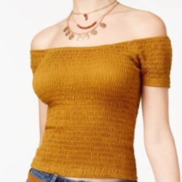 American Rag women S smocked off the shoulder top - Picture 1 of 6